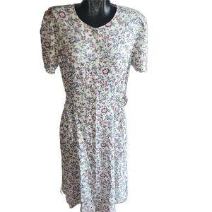 Vintage 90's Floral Print Short Sleeve Button Front Summer Dress